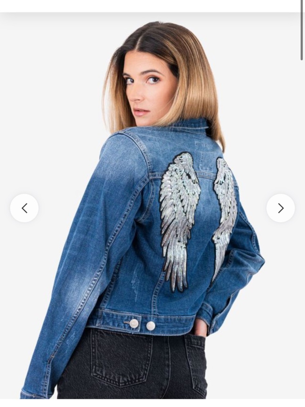 VENUS Blue Denim Jacket with Silver Sparkley Wings NWOT - Picture 2 of 8